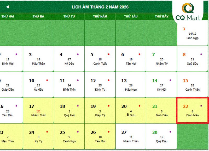 Xem lịch nhanh: Mùng 6 tết trúng thứ mấy?